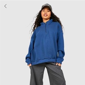 Navy Blue quarter zip up hoodie boohoo